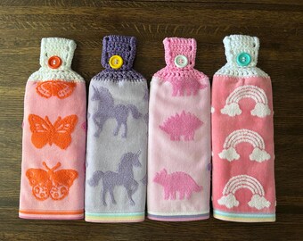 Pink And Purple Hanging Hand Towels For Kids
