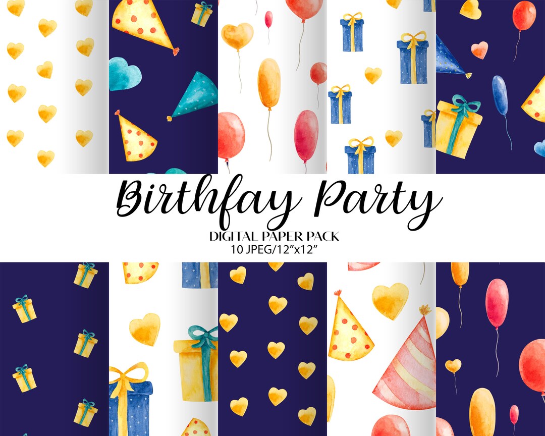 Birthday Party Digital Paper Pack, Seamless Pattern, Scrapbooking Set