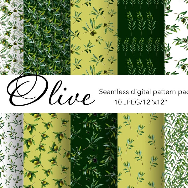 Olive garden Seamless Pattern Summer Spring Scrapbook Paper Pack, Planner, olive print, Digital download JPEG