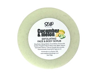 Exfoliating soap with pumice powder and loofah. Cucumber and melon. 5 oz