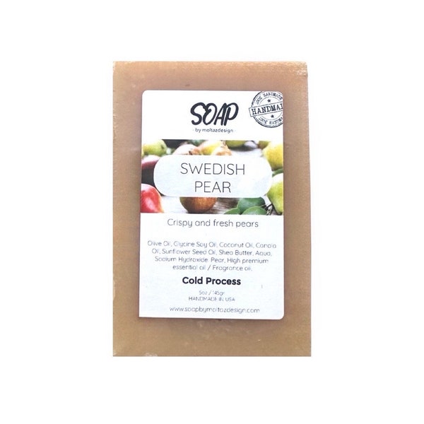 Swedish pear cold process soap. 5 oz. Fresh and very popular soap. Handmade soap for sensitive and dry skin.