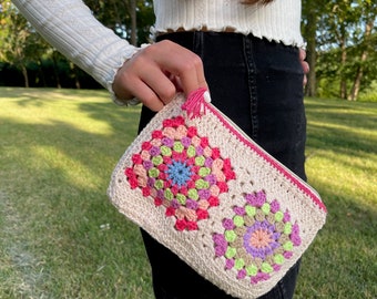 Multicolor Hand-Crocheted Afghan-Style Pouch