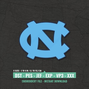 Disegno per ricamo della Carolina del Nord / File per ricamo a macchina UNC Tar Heels / Toppa per il giorno della partita / 6 misure