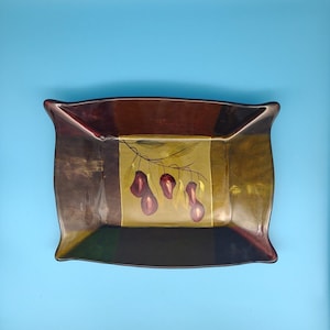 Glass Serving Tray with Reverse Painted Olives on the Tree Branch.