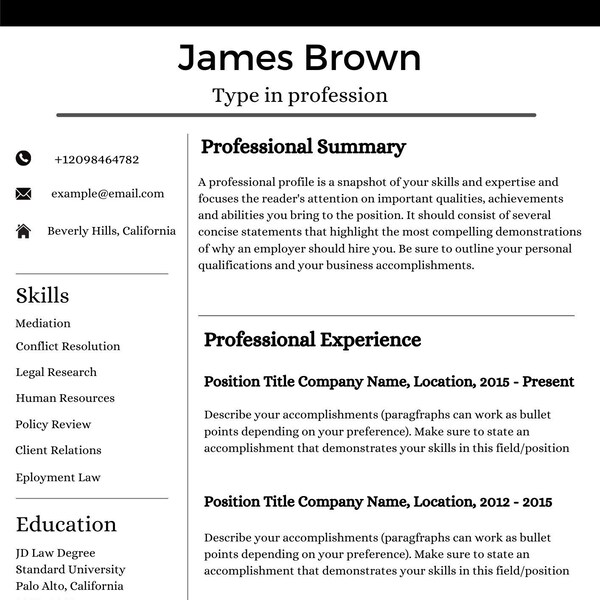 English Resume For Job Applications