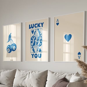 Trendiges Retro Wandkunst-Set, Lucky You Poster, trendiger ästhetischer Druck, Herzkönigin Wandkunst, Ace-Kartendruck, trendiges Queen Funky Poster