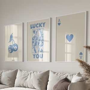 Trendiges Retro Wandkunst-Set, Lucky You Poster, trendiger ästhetischer Druck, Herzkönigin Wandkunst, Ace-Kartendruck, trendiges Queen Funky Poster