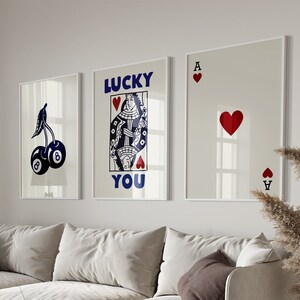 Trendiges Retro Wandkunst-Set, Lucky You Poster, trendiger ästhetischer Druck, Herzkönigin Wandkunst, Ace-Kartendruck, trendiges Queen Funky Poster