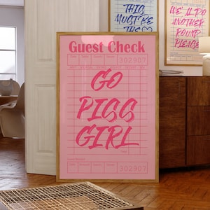 トレンディなレトロウォールアートプリント Go piss girl ゲストチェックポスター 美的バーカート装飾プリント プレッピーガールプリント ファンキーなポスター