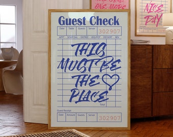 Trendy Retro Wall Art Print This must be the place Guest Check Poster Aesthetic Bar Cart Decor Print Preppy Girl Print Funky Poster