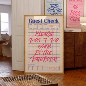 Trendy Retro Wall Art Print Please don&#39;t do coke in the bathroom Guest Check Poster Aesthetic Bar Cart Decor Print Preppy Girl Print Funky
