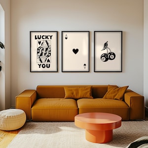 Trendy Retro Wall Art Set, Queen of Hearts, Ace Card Print, Dopamine Decor, Funky Wall Art, Y2K Room Decor (Digital Download)