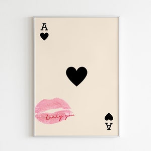 Trendiges Retro Wandkunst-Set, Lucky You Poster, trendiger ästhetischer Druck, Herzkönigin Wandkunst, Ace-Kartendruck, trendiges Queen Funky Poster