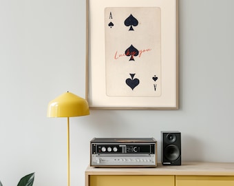 Ace of Hearts-tryck, trendig retro-väggkonst med kort, dopamindekor, funky Y2K-affisch, tonårs- och studentrumsdekor (digital nedladdning)