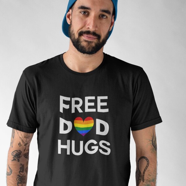 Proud Dad Shirt - LGBTQ+ Free Dad Hugs Pride T Shirt | Rainbow Heart, Love Is Love Shirt, Pride Merch - Show Your Support and Spread Love