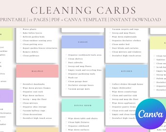 Tarjetas de limpieza imprimibles / Lista de tareas para el hogar / Lista de tareas editable / ¡Mantén tu hogar reluciente!
