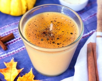 Pumpkin Chai Scented 6 ounce Soy Candle | Food Coffee Sparkle Vanilla Pumpkin Spice Dessert Yummy Fall Autumn Cozy Warm Wax Glass Container