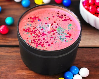 Bubble Gum Scented Candle | Von Schweetz | Sweet Long Lasting Sugar Smell Container Funny Teen Gift Candy Glitter Sparkle Soy Pink Wax Melts