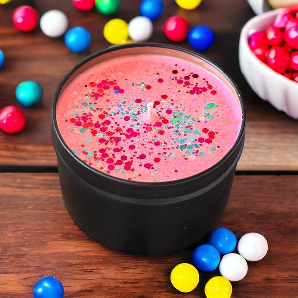 Bubble Gum Scented Candle | Von Schweetz | Sweet Long Lasting Sugar Smell Container Funny Teen Gift Candy Glitter Sparkle Soy Pink Wax Melts