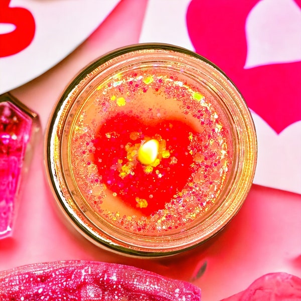 Embedded Love Hearts Soy Candle | Valentine’s Day Gift Starflower Tangerine Color Changing Red White Pink Reveal Glass Jar