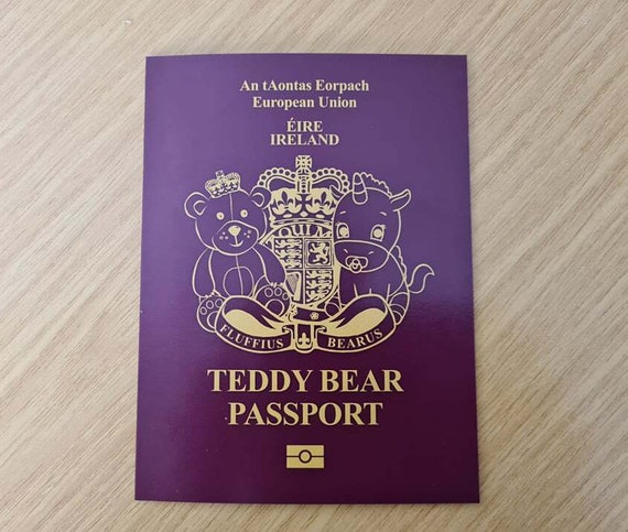 Irish Teddy Bear Passport Personalised With Photo Name Birth Details for Irish Teddies Etsy Canada