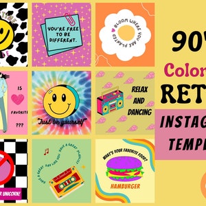 90s Y2K Retro Instagram Templates, Psychedelic Instagram Post, Hippie Theme