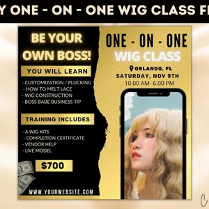 One-On-One Wig Class Flyer, DIY Wig Training Flyer, Wig Course Flyer for Social Media, Branding