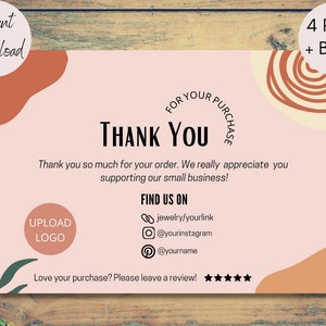 Boho Thank You Card Pack for Small Business, Customer Packaging Insert Note