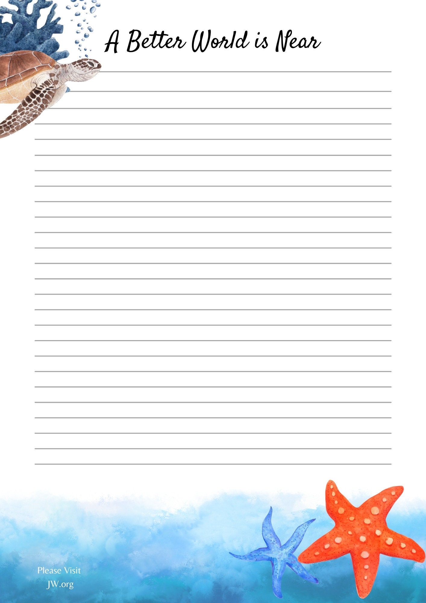 JW Letter Writing Stationery, Starfish Theme, Beach Sea Underwater ...