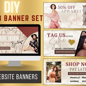 DIY Boutique Website Banner Template for Shopify, Wix Website Banners Set