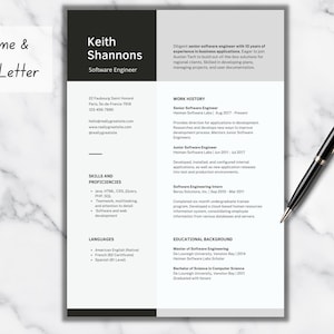 Professional Resume and Cover Letter Template, 1 and 2 Page Modern CV