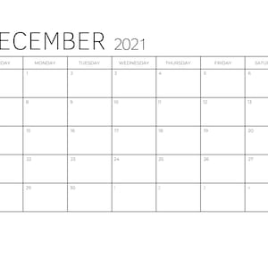 December Calendar 2021, Simple Minimalist Calendar