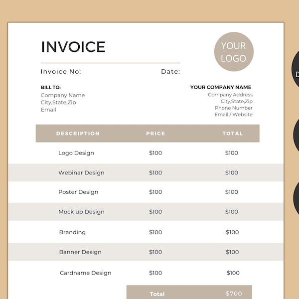 Professional Invoice Template Printable, Editable, Business Form