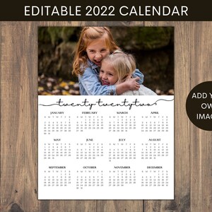 2022 Photo Calendar Template, Editable, Printable Calendar, instant download