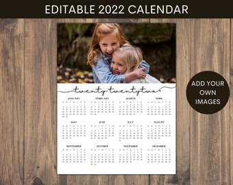 2022 Photo Calendar Template, Editable, Printable Calendar, instant download