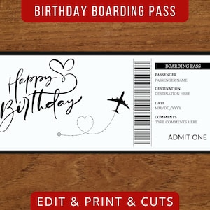 Geburtstag Bordkarte Vorlage, Überraschung Flugticket, Geburtstagsgeschenk, Urlaub
