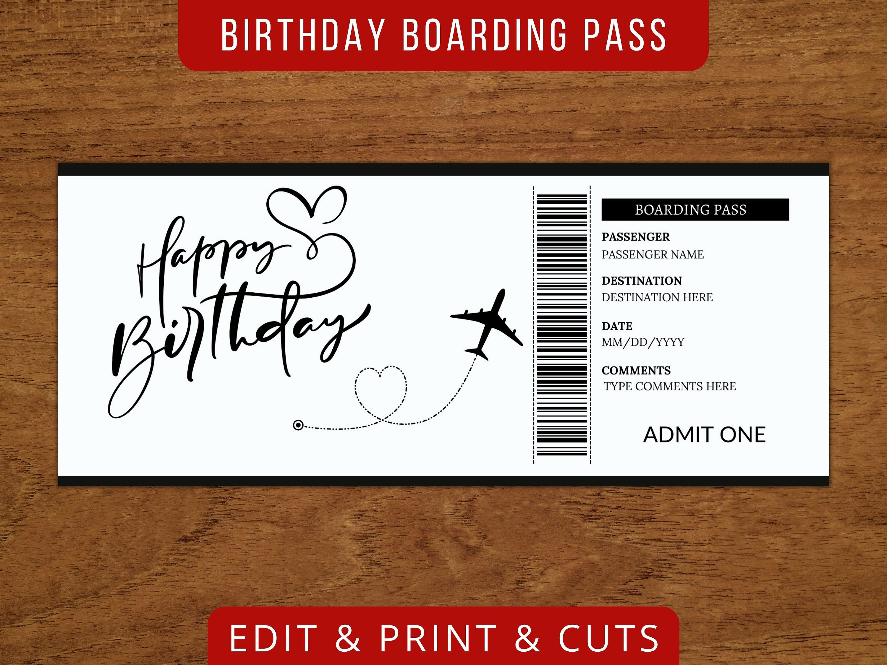 Biglietto d'imbarco personalizzabile con biglietto aereo per annuncio