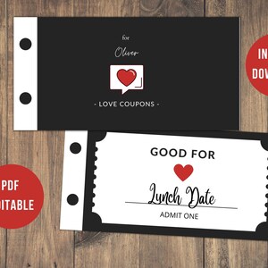 Libro de cupones de amor imprimible, regalo para novio, novia, idea de regalo de aniversario