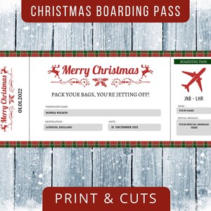 Christmas Gift Boarding Pass Template, Surprise Holiday Trip