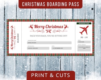 Christmas Gift Boarding Pass Template, Surprise Holiday Trip