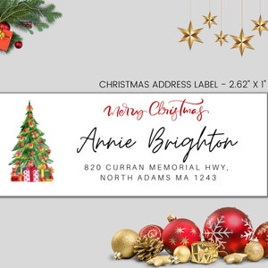 Kerstboom labelsjabloon, bewerkbare retouradres labelsjabloon
