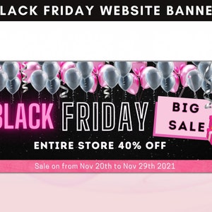Black Friday Website Banner, Canva Banner Template, Shopify Black Friday Banner, Wix