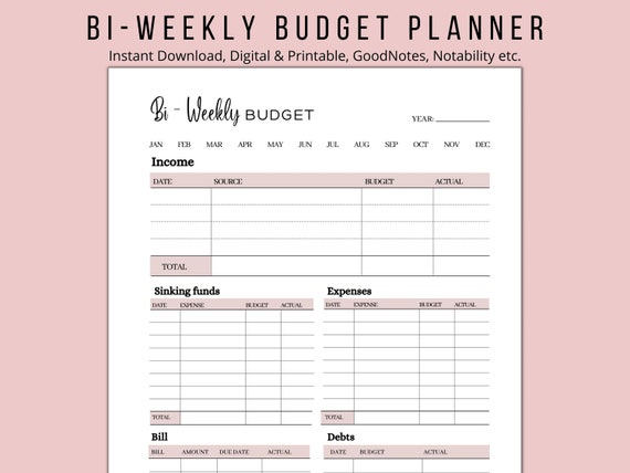 Bi weekly Budget Planner Digital Printable Goodnotes Etsy