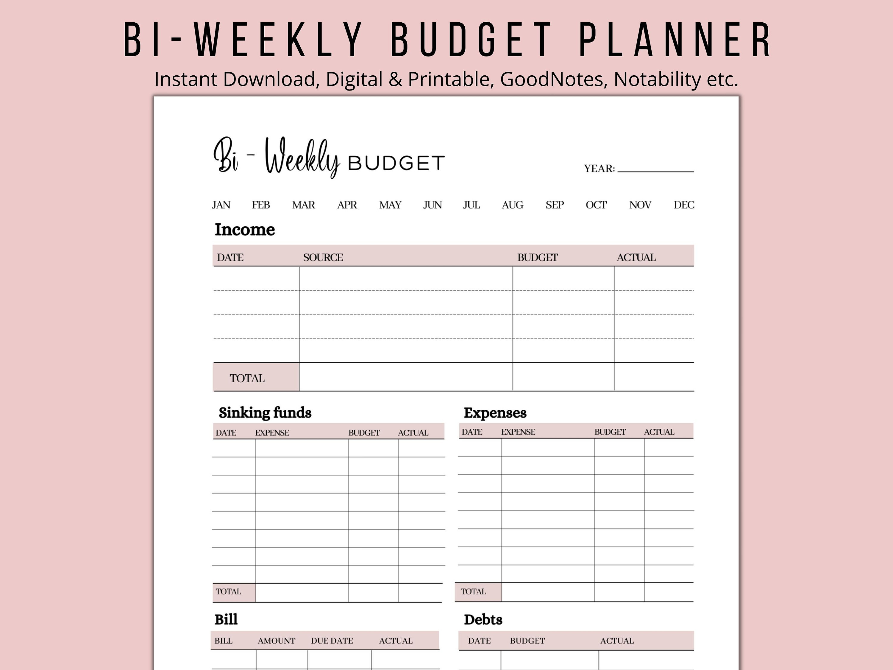 Bi-weekly Budget Planner, Digital, Printable, Goodnotes, Instant