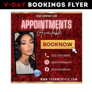 Valentine's Day Template, Social Media Flyer, Appointments Available, Book Now, Instagram, Canva Template