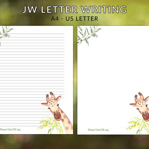 Campaña de noviembre de JW, papelería para escribir cartas, tema de jirafa de descarga digital