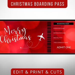 Red Christmas Boarding Pass Gift Surprise, Fake Airline Ticket, Holiday Vocation, Plane