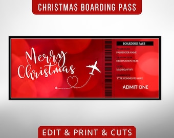 Red Christmas Boarding Pass Gift Surprise, Fake Airline Ticket, Holiday Vocation, Plane