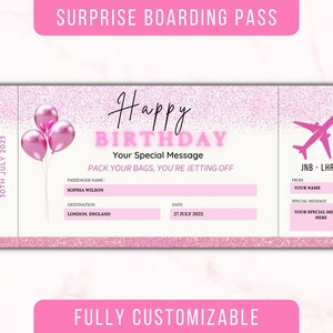 Birthday Boarding Pass Template, Suprise Trip Gift, Fake Plane Ticket, Birthday Gift