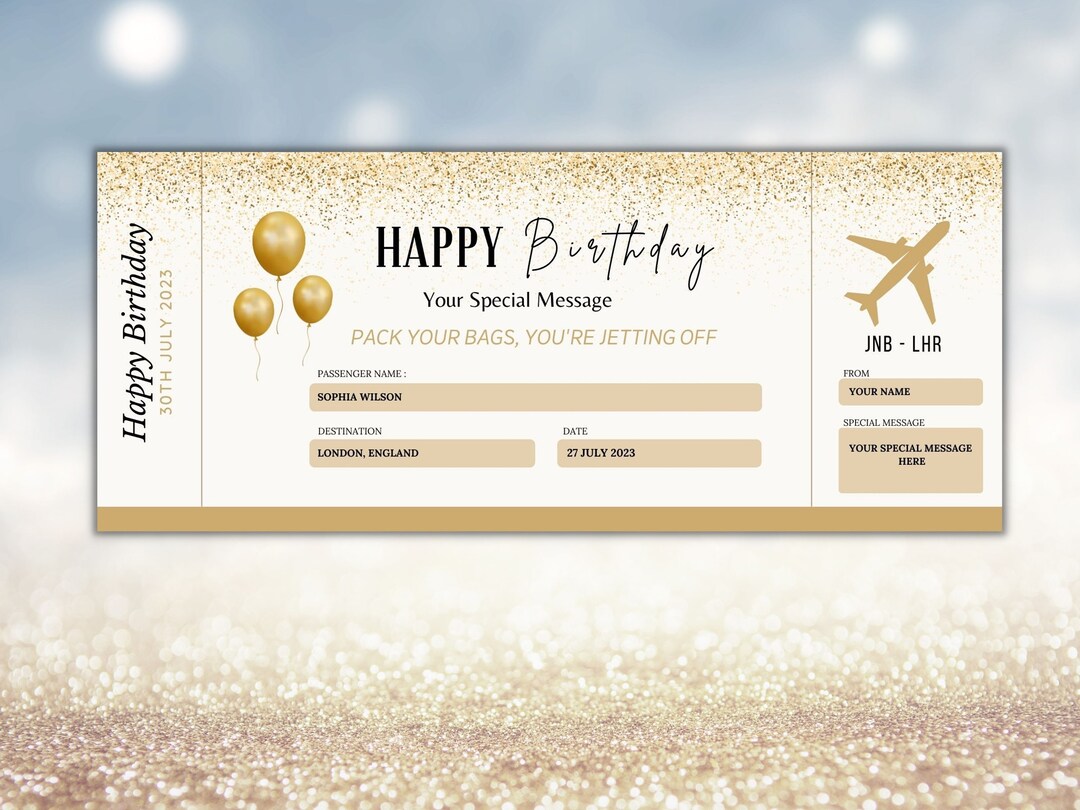 Happy Birthday Boarding Pass Template Surprise Airline Gift Printable Happy Birthday Boarding Pass Template Surprise Airline Gift Printable